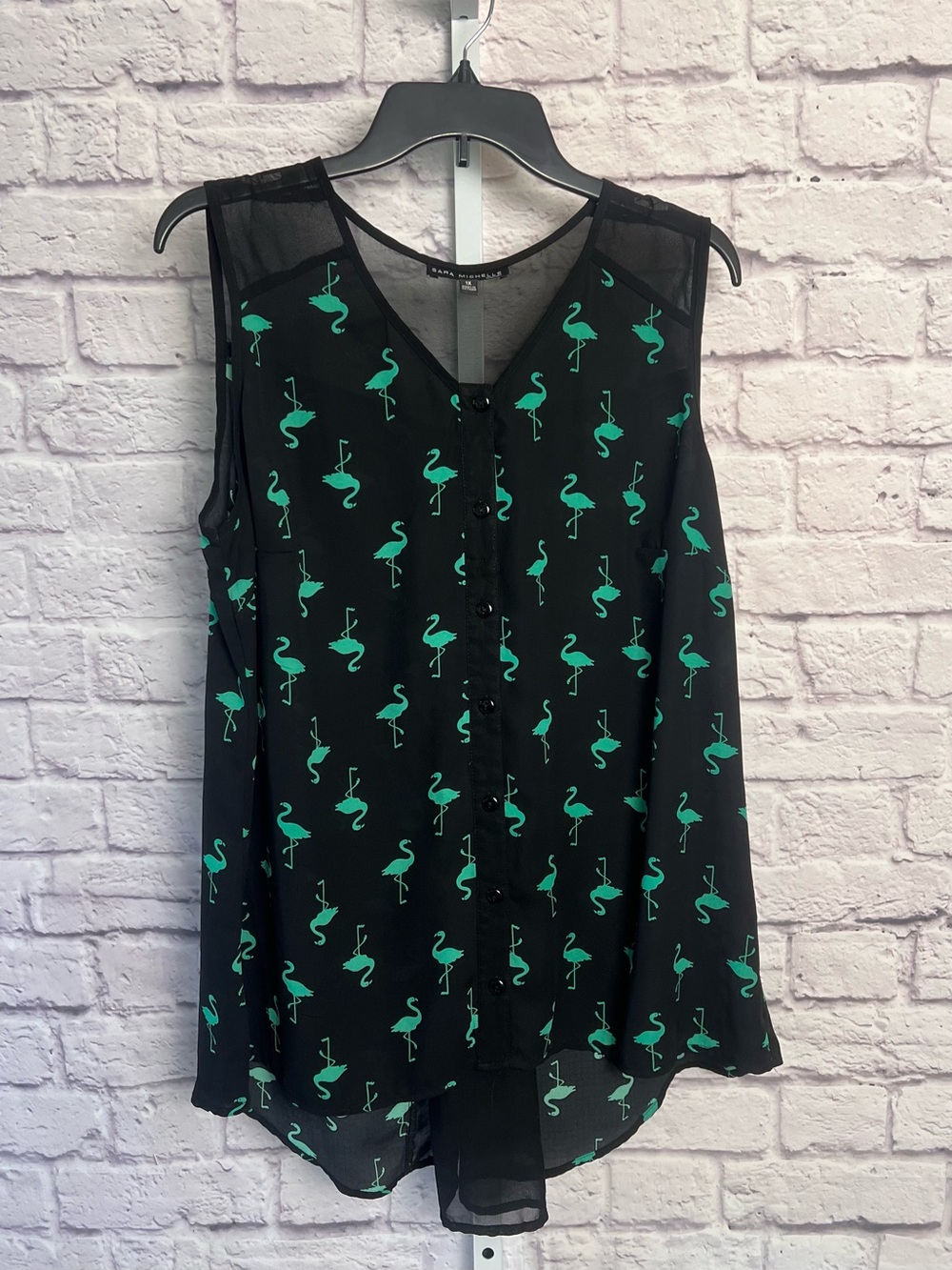 Sara Michelle Sheer Sleeveless Flamingo Print Top size 1X